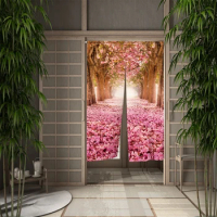 Spring Flowers Door Curtain Dining Kitchen Door Curtain Japanese Style Partition Curtain Drape Entrance Hanging Half-Curtains