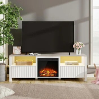 Fireplace TV Stand for 75 Inch, with LED Light, Modern TV Console Table for 80/70/65 Inch TV with 4 Storages for Living Room