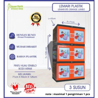 Lemari Jumbo Plastik 3 Susun Tanpa Kunci Motif BTS NON KUNCI 3 ORANGE ( BTS3SSNNONK-OREN )