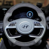 Real Alcantara Steering Wheel Cover for Hyundai AVANTE CN7 Santa Cruz Tucson Plug I20 Tucson Hand-sewing Car Accessories