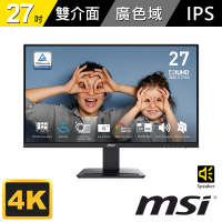 雙11限定 MSI 微星 PRO MP273U 27型 IPS 4K 60Hz護眼商用顯示器(HDMI/DP/內建揚聲器)
