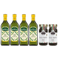 【Olitalia奧利塔】純橄欖油1000mlx4-禮盒組(+Jimmy義大利松露蘑菇醬90公克x2罐)