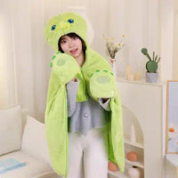 Disney Anime Gelatoni Olu Mel Rex Kawaii Plush Thickened Warm Office Air Conditioned Blanket Dinosaur Hooded Cape Birthday Gift