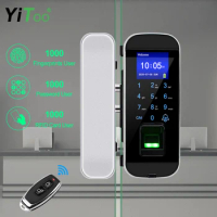 YiToo 108 Frameless Glass Door Lock Password/Fingerprint/RFID Card/Remote Control Electric Door Lock No Drill No Wiring Lock