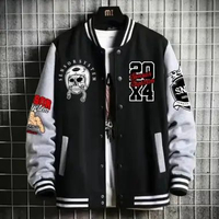 MND Jaket Varsity Baseball Ful Bordir Jaket Bomber Varsity SKULL Jaket Baseball Pria Hitam L