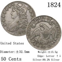 United States America 1824 Liberty 50 Cents Half Dollar USA 89.2% Silver Copy Coin Collection Commemorative