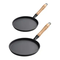 Frying Pan with Wooden Handle Steak Grill Pan Multifunctional Nonstick Round Griddle Pan for Outdoor Home Party BBQ Camping