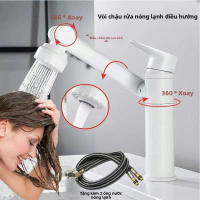 Vòi Nước Lavabo Nóng Lạnh, Bộ Vòi Rửa Mặt Lõi Đồng Vỏ Bọc Nhựa ABS, Vòi Rửa Tay Lavabo Đầu Xoay 360Đ