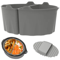 2Pcs Silicone Slow Cooker Liner with Handle Food Grade Slow Cooker Divider Liners Reusable Slow Cooker Silicone Insert