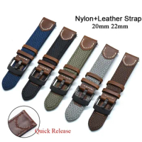 Universal Watch Bracelet Geniune Leather Nylon Strap Vintage Men Watchband Quick Release Wristband 20mm 22mm for Casio for Seiko