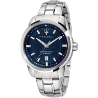 【MASERATI 瑪莎拉蒂】MASERATI瑪莎拉蒂 藍色經典商務日期顯示腕錶R8853121004(暗藍超跑不鏽鋼款)