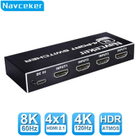 Navceker 8K HDMI 2.1 Switcher Selector 4K 120Hz HD Switch HDMI Splitter 4 In 1 Out 3 In 1 Out for laptop PC Switch TV Box PS5