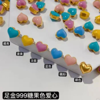 999 real gold heart chrams 24k pure gold charms gold loose beads gold accessories colourful charms