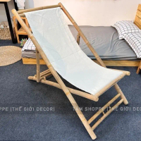 Ghế xếp bãi biển vải canvas khung tre ngoài trời cỡ lớn GHE-01