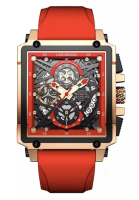 LIGE LIGE Skeleton Unisex IP 粉色不銹鋼計時碼表石英手錶 42 毫米寬 x 45 毫米高紅色橡膠錶帶