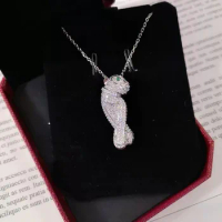 Custom Solid 14K White Gold Women Pendants Necklaces Leopard Moissanite Diamond Wedding Anniversary Engagement Party Gift