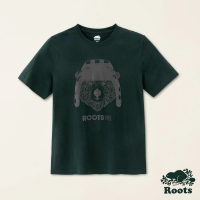 【Roots】Roots男裝-動物派對系列 毛帽動物純棉修身短袖T恤(深綠色)