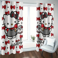 2pcs Sanrio Hello Kitty Blackout Curtains - Checkered Dress & Red Bows Design, 2 Sizes (23.62x59.06