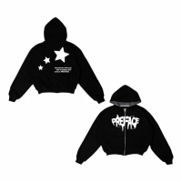 Jacket Hoodie Boxy Double Zipper Casual Premium / Hoodie Preface Hitam Pria Bahan Cotton Fleece Teba