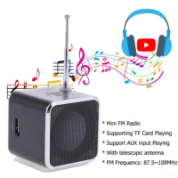 Portable Aluminum Alloy USB Mini HIFI Stereo Super Bass Speaker Loudspeaker Music MP3/4 FM Radio Receiver Support Micro TF Card