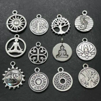 30pcs Multi Style Coin Hanging Tag Life Tree Sunflower Buddha Statue Lotus Pendant Beaded Bracelet Earring Jewelry Accessories