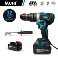 JAUHI 3 In 1 13mm Brushless Electric Hammer Drill Electric Screwdriver 20+3 Torque Cordless Impact Drill for Makita 18V Battery