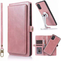 For Galaxy A71 Case Detachable Magnetic Credit Card Holder Wrist Strap PU Leather Flip Wallet Case for Samsung Galaxy A71 A70