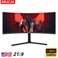 MUCAI 34 Inch Monitor 144Hz MVA WQHD Desktop Wide Display 21:9 LED Gamer Computer Screen 1500R Curved DP/3440*1440