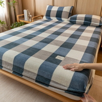 💥日式無印風牛奶絨床包💥 無靜電 親膚透氣 格子床包 素色床罩 床笠 有鬆緊帶  單人雙人加大特大床包 枕頭套