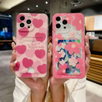 Pink Heart Oil Flower Card Phone Case For Samsung Galaxy Note 8 9 10 20 S24 S23 S22 S21 FE Ultra J2 J4 J5 J6 Plus J7 Prime Cover