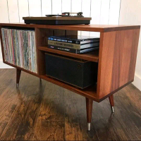 Rak vinyl rak piringan hitam panjang kaki kayu