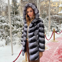 Winter Coat For Women Real Rex Rabbit Chinchilla Fur Jacket Women's Fur Coat Fashion Best Seller