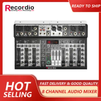 GAX-MF8 8 Channel Audio Mixer 16 Digital Reverb Effects Three Band Equalizer Mixing Console with USB +48V Phantom Power