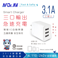 【N Dr.AV聖岡科技】USB-533 3.1A USB三孔極速充電器、充電頭