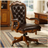 American solid wood computer chair swivel chair leather office chair European boss chair book chair