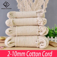 3mm 4mm 5mm 6mm 8mm 10mm Macrame Twisted String Cotton Cord For Handmade Natural Beige Cords DIY Home Wedding Accessories Gift