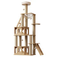 8 Layer Cat Tree House Condos Wooden Cat Tower with Sisal Rope Cat Scratching Posts Climbing Frame