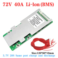 72V 20S 40A lithium polymer battery with the same port BMS 21700 18650 lithium ion BMS 72V lithium ion battery pack BMS
