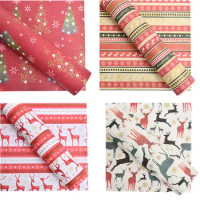 5pcs Chritsmas Gift Wrapping Papers Christmas Tree Wreath Elk Pattern Kraft Papers New Year Christmas Home Decor