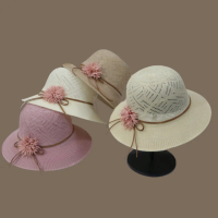 Hat Women's Summer Sunscreen Floral Straw Hat Knitted Hat Foldable Basin Hat Beach Ladies UV Protect