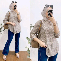 Atasan Wanita Salur Bahan Rayon Premium/Blouse wanita Terbaru/kemeja rayon Premium / Kemeja Rayon Ov