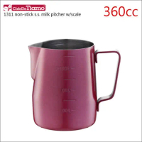 Tiamo 1311不沾外層不鏽鋼拉花杯-附刻度標-紅色-360cc (HC7086 RD)