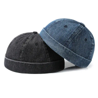 Thời trang denim Docker cap brimless hat mắt tàu thủy thủ phủ Beanie mũ người đàn ông có thể điều ch