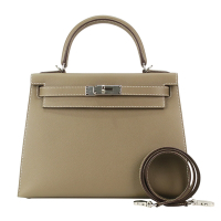 HERMES 愛馬仕 Kelly D年 Epsom 牛皮手提/肩背兩用凱莉包(28CM/18大象灰/銀釦)
