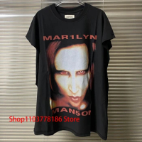 Gothic Rock Vintage Marilyn Manson Short Sleeve T-shirt Hiphop Streetwear Cotton Tees Summer Casual 