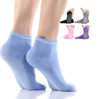 4 Pairs Yoga Pilates Trampoline Women Socks for Adult Silicone Anti-Slip Grip Cotton Socks Floor Foot Massage Ankle Socks