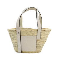 LOEWE 羅威 Small Basket 小款 棕櫚葉拼小牛皮 托特包 編織包 草編包 原色/白色