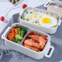 手提韓式304不銹鋼飯盒 1600ML雙層保溫便當盒成人日式分格多層餐盒
