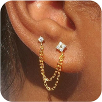 Gold Chain Studs Earrings for Women Trendy: Hypoallergenic 14K Gold Plated Dangle Earrings Dainty Sm