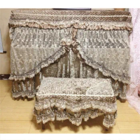 Luxury Golden Velvet Piano Cover Lace Embroidery Thickened European Style All Inclusive Lace Piano Dust Proof Piano Stool Cover